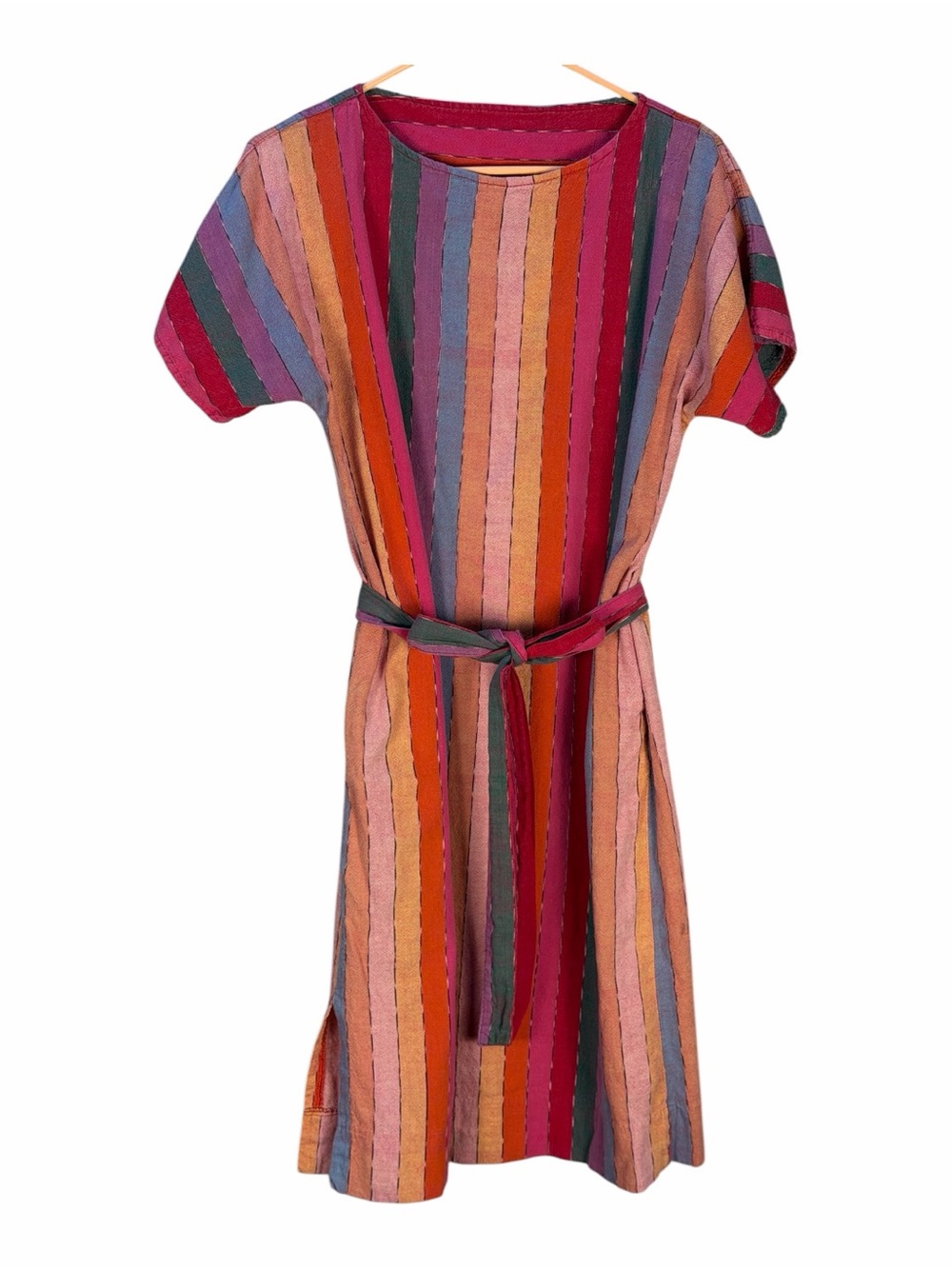 Multicolor Striped Belted Midi Dress